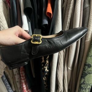 Sam Edelman Black Leather Flats with Gold Buckle